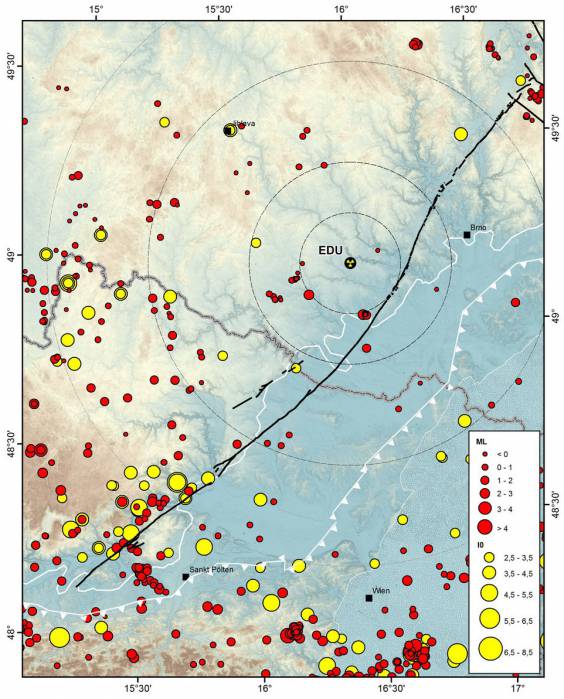 Earthquake epicentre map around DBF.