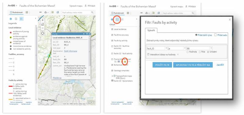 Pop-up window (left) & Filter tool (right)